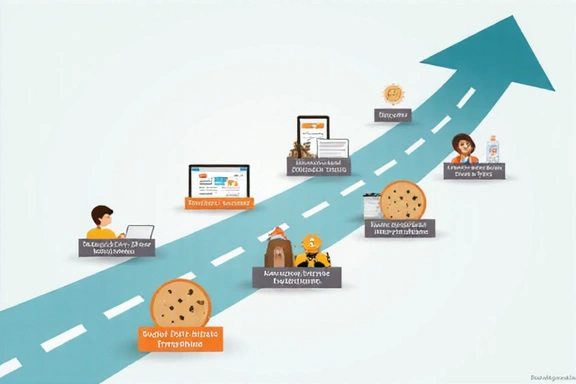 Graphic showing a user's journey on a website influenced by cookies