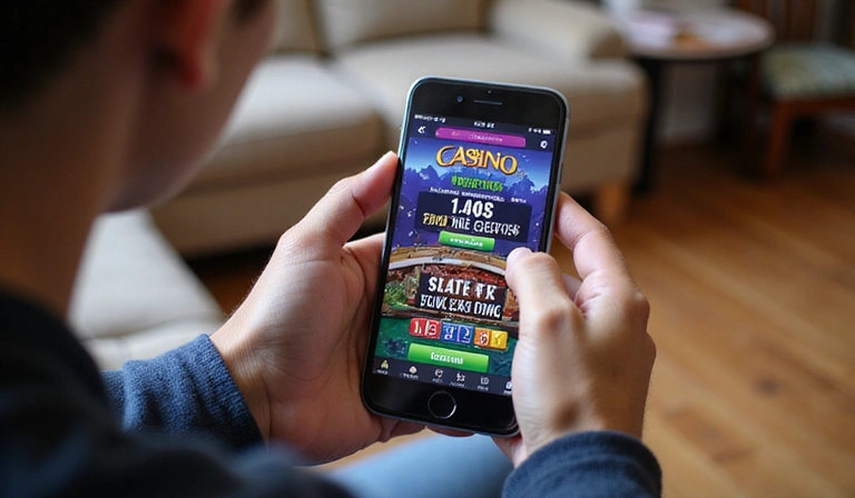 Person playing social casino games on a smartphone