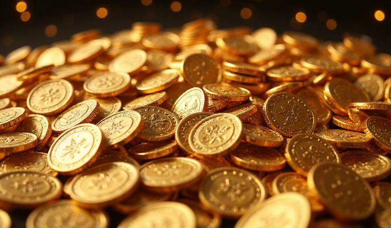 Pile of glowing virtual coins