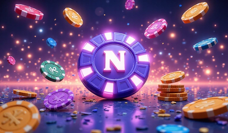 Digital casino chips and virtual currency symbols